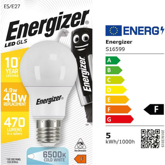 Energizer Λάμπες LED 4.9W για Ντουί E27 Ψυχρό Λευκό 470lm 5τμχ