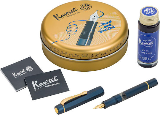 Kaweco Piston Sport Al Navy-auriu Set Starter Stilou Cu Cerneală Ef Extra Fine