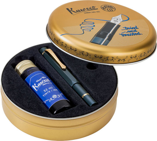 Kaweco Piston Sport Al Navy-Gold Starter Set Fountain Pen with Ink F Fine