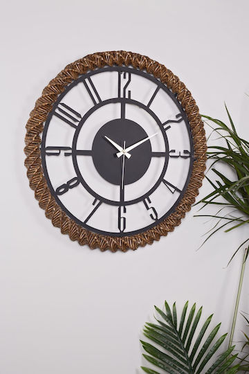 Bunnela Ceas De Perete Metalic Handmade Cu Împletitură Din Nuiele 55x55cm