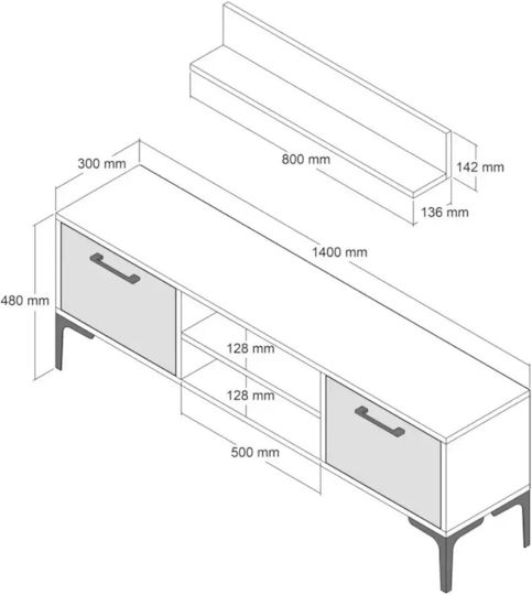 Stand TV Cu Raft Superior Culoare Nuc 140x30x48 Cm