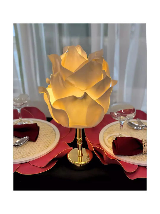Lampa De Masă Led Lotus Alb Cu Bază Aurie Funcționare Wireless