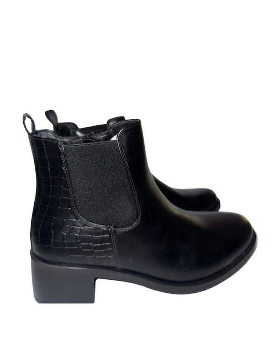 Leder Stiefeletten Damen Schwarz
