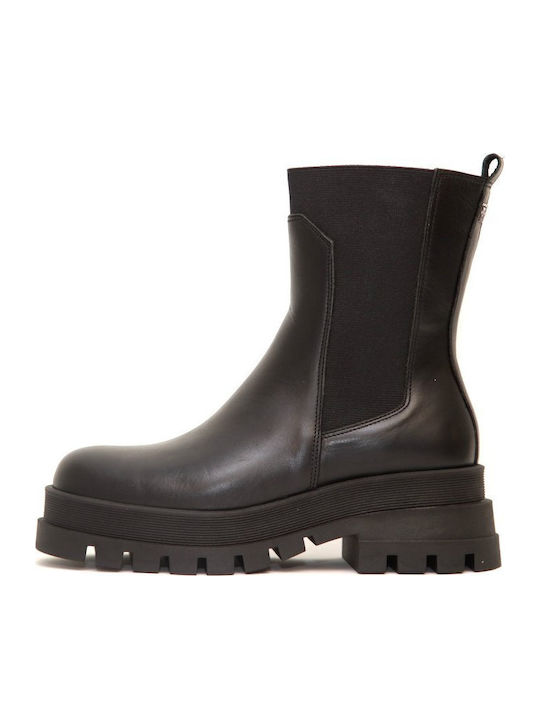 Leather Women's Chelsea Boots with Medium Heel Black