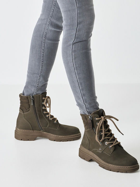 Leather Women's Ankle Boots Khaki