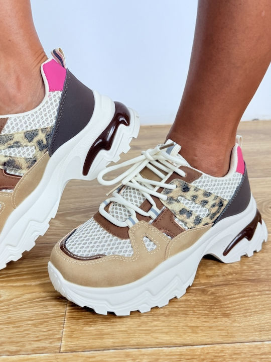 Γυναικεία Sneakers Μπεζ / Λευκό / Καφέ