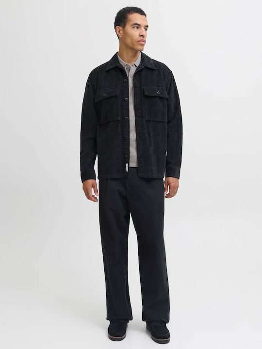 Mânecă Lungă Catifea Raiată Overshirt Carou Negru