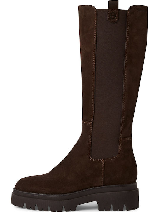 Leather Medium Heel Women's Boots Brown