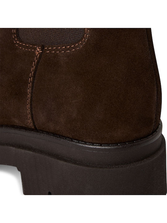 Leather Medium Heel Women's Boots Brown