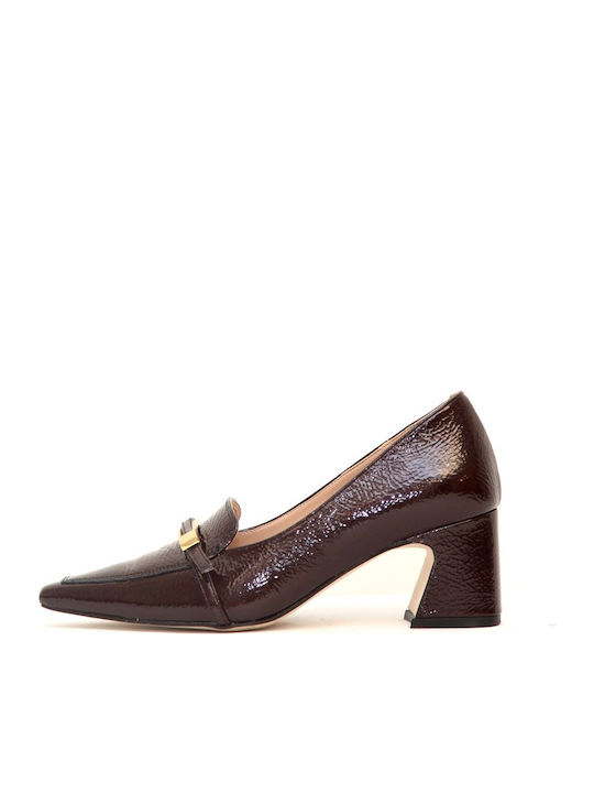 Leder Pumps mit mittelhohem Absatz Burgundisch