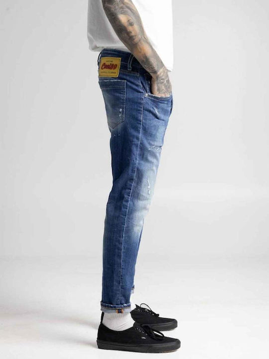 Ανδρικό Παντελόνι Τζιν με Slim Εφαρμογή Dark Denim Raw