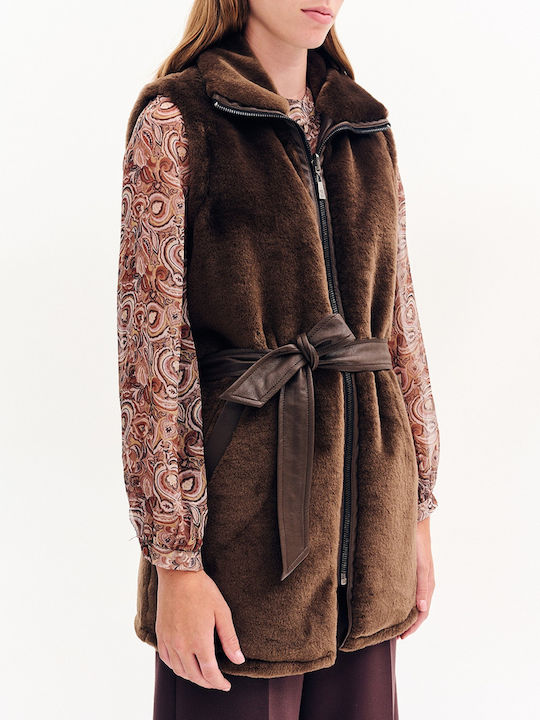 Women's Sleeveless Short Fur Brown