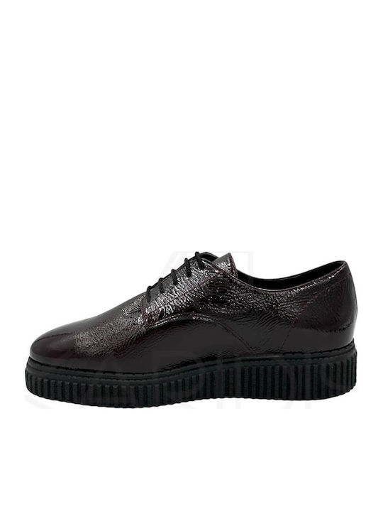 Leder Damen Oxfords in Burgundisch Farbe