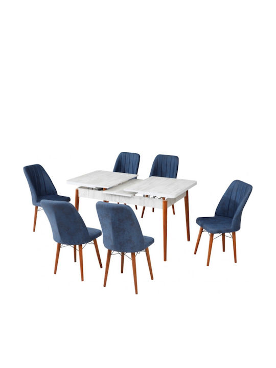SteweHome Erweiterbares Esszimmermöbel-Set Weiß Blau Stühle
