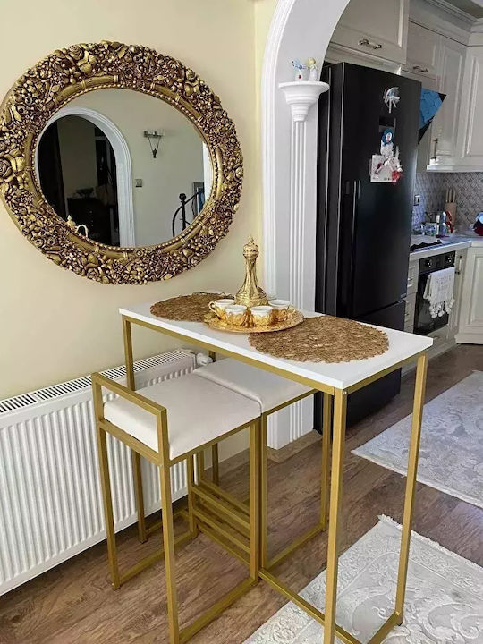 Модерна Метална Златиста Бар Маса С Бял Плот 90x40x93см