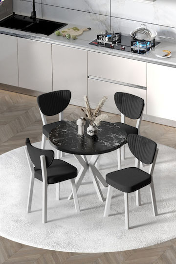 Set Trapezării 90x90 Rotund Cu 4 Scaune Albe