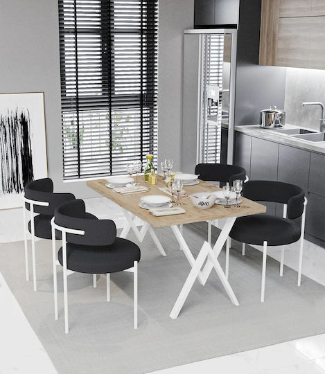 Σετ Τραπεζαρίας Alvio 80x120 Μαύρες Καρέκλες & Λευκή Μεταλλική Βάση – Μοντέρνο Τραπέζι Φαγητού Κουζίνα Ή Σαλόνι