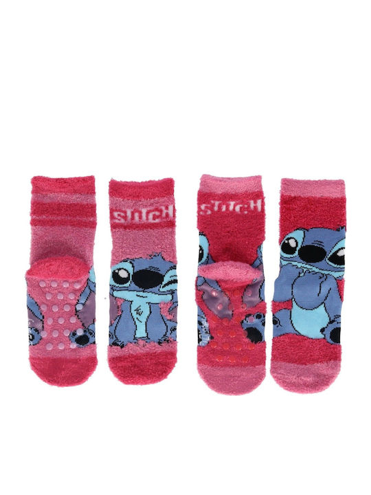 Disney Kids' Socks Non-Slip Stitch Stitch Fuchsia Pink