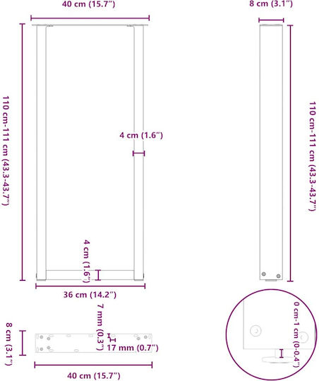 vidaXL Metallic Furniture Leg 2 Pieces Suitable for Table / Coffee Table 40x110x110cm Natural