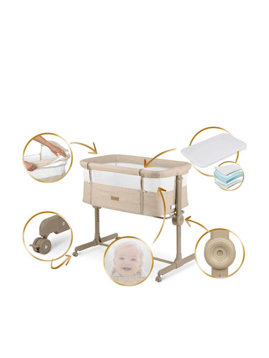 Nukido Babywiege Laufstall mit Matratze und Rädern Beiges