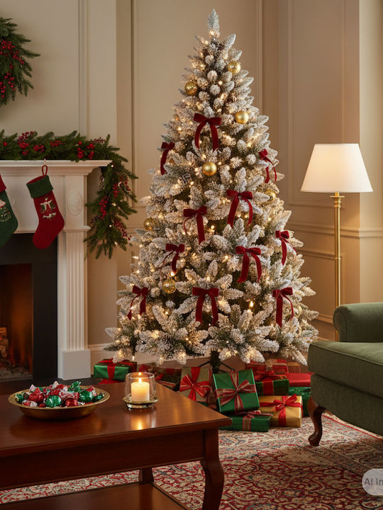 Christmas Tree Pine Snowy 180cm with 930 Branches and with LED Lighting