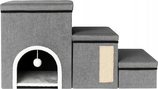 Căsuță Multifuncțională Pentru Pisici 3 Nivele Zola Pat Moale Panou De Scratching Din Sisal Jucărie Suspendată Pliabilă 76 X 42 X 33 Cm Gri