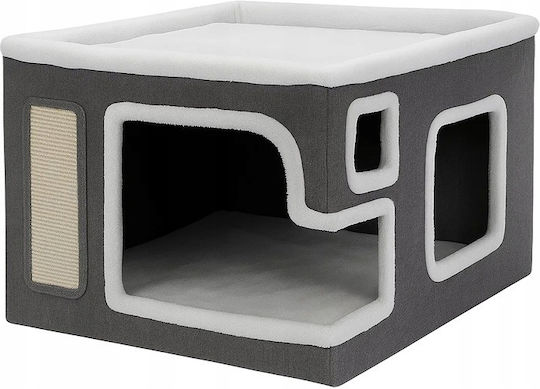 Zola Căsuță Multifuncțională Pentru Pisici Pe 2 Nivele Pat Moale Zonă De Ascuțit Ghearele Jucărie Suspendată 60 X 43 X 33 Cm Gri