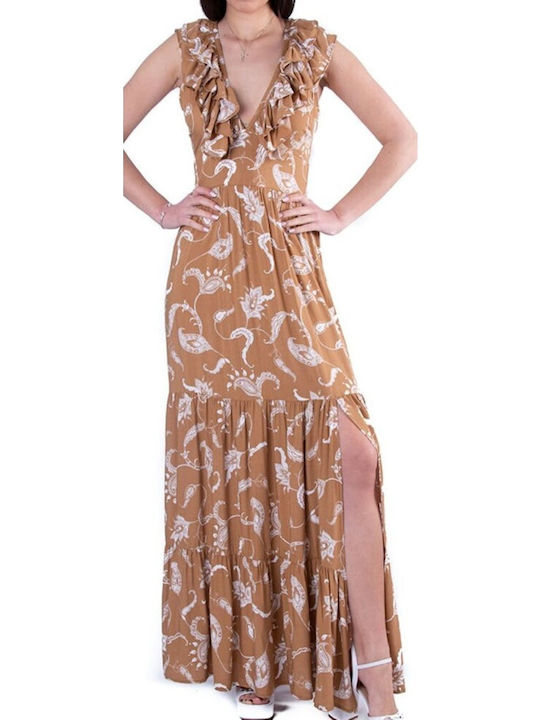 Sommer Maxi Kleid mit Rüschen Beige