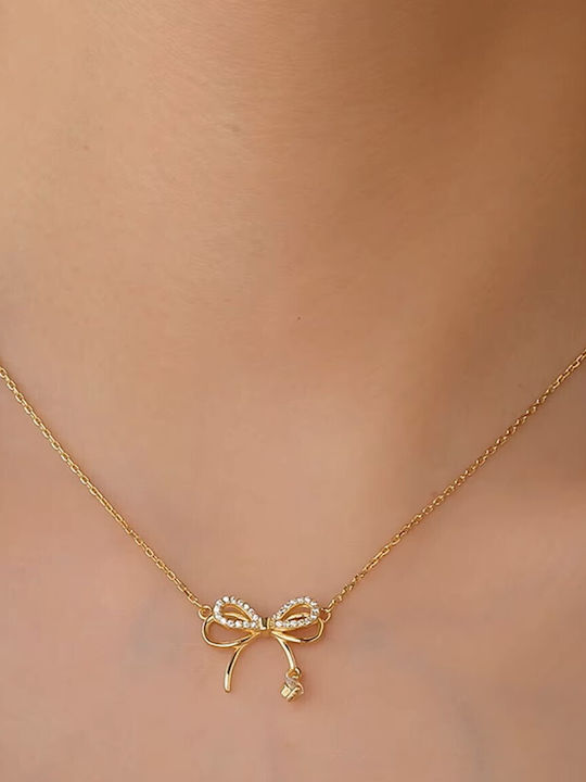 By Queen Γυναικείο Κολιέ Διπλός Φιόγκος S925 Gold Plated Ζιργκόν By Queen Γυναικείο Κολιέ Διπλός Φιόγκος S925 Gold Plated Ζιργκόν