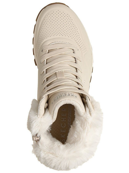 Uno Rugged Women's Ankle Boots with Fur Beige