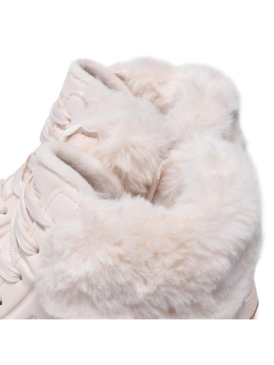 Uno Rugged Women's Ankle Boots with Fur Beige