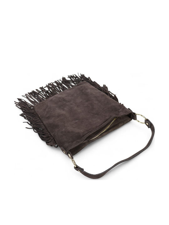 Damentasche aus Leder Schulter Wildleder mit Fransen Tabak