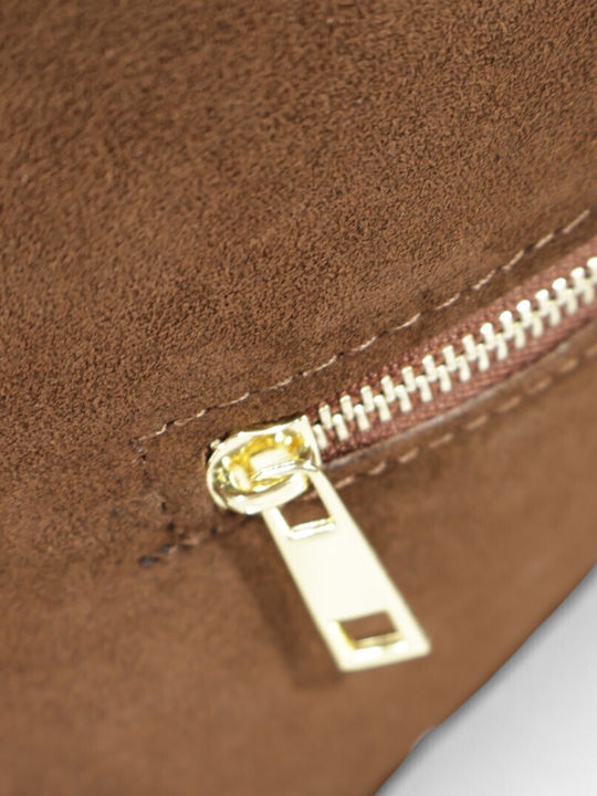 Suede Leather Women's Shoulder Bag with Fringes Brown