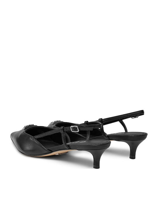 Leather Heels with Low Heel Black