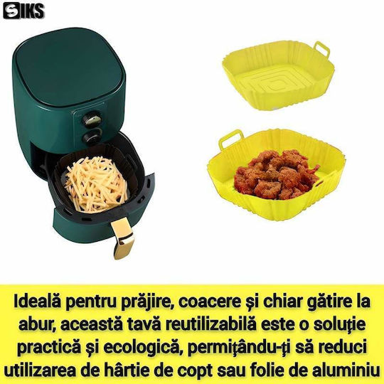 Tavă Protectoare Universală din Silicon Siks pentru Prăjitor cu Aer Reutilizabilă Pătrată Galbenă