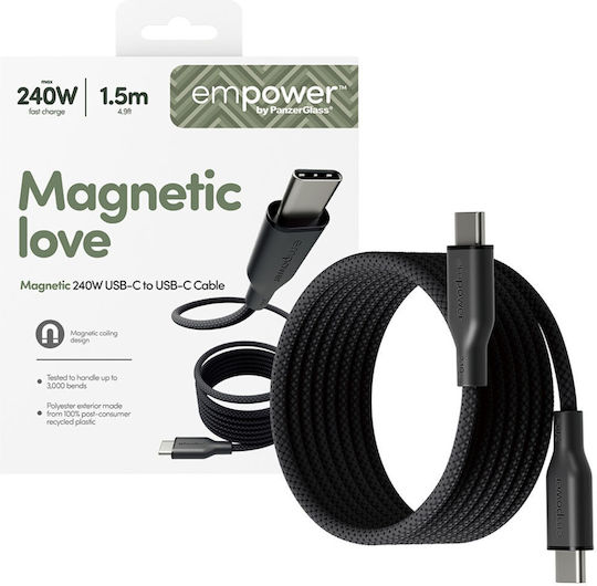 Empower by PanzerGlass Magnetic USB 2.0 Cable USB-C Male - USB-C 240W PD Black 1.5m