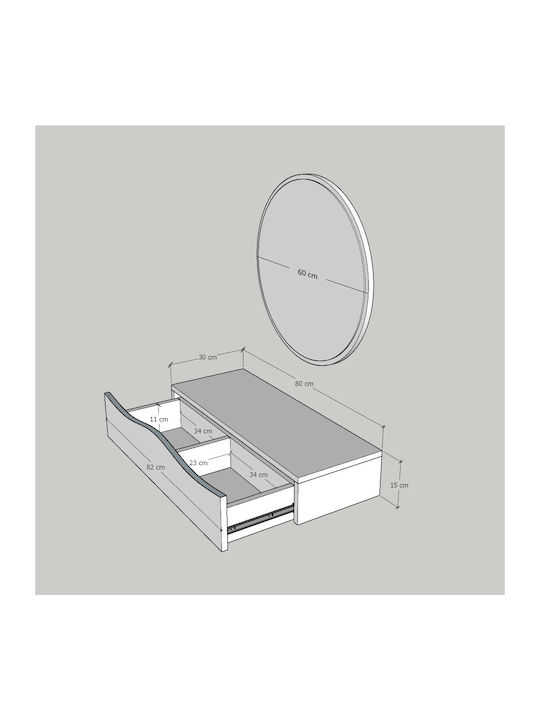 Masă De Toaletă De Perete Princesse Din Lemn Nuc Cu Oglindă 82x30x15cm