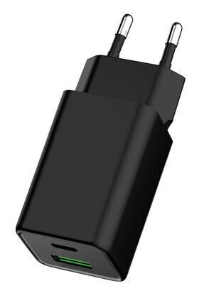 Powertech Φορτιστής Χωρίς Καλώδιο GaN με Θύρα USB-A και Θύρα USB-C 65W Power Delivery / Quick Charge 4.0 Μαύρος (PT-1501)