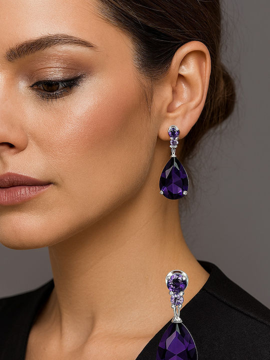 By Queen Σκουλαρίκια S925 Teardrop Amethyst