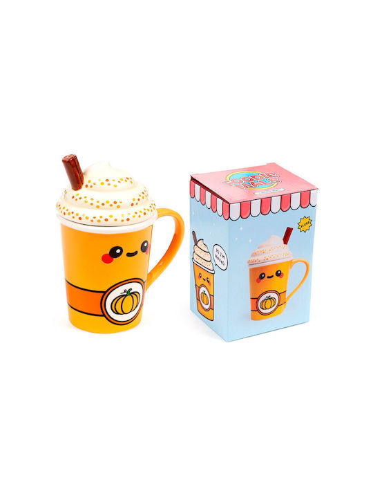Puckator Becher Keramik mit Deckel Orange 325ml