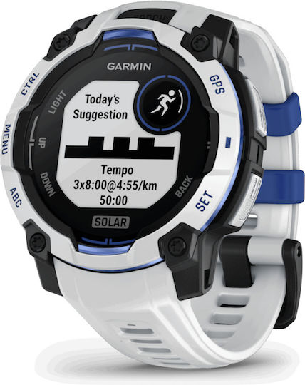 Garmin Instinct 3 Solar Aluminium 45mm Αδιάβροχο Smartwatch με Παλμογράφο (Whitestone and Blue Limited Edition)