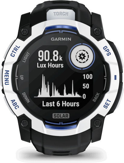 Garmin Instinct 3 Solar Aluminium 50mm Waterproof Smartwatch with Heart Rate Monitor (Whitestone with Black and Blue Limited Edition)