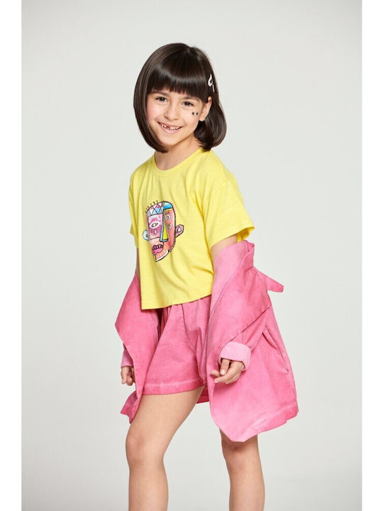 Kinder-Crop-Top Kurzarm Yellow