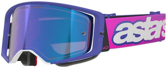 Motocross-Schutzbrille Alpinestars Supertech Vista Lila Rosa Spiegel-Blau