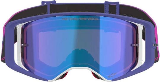 Motocross-Schutzbrille Alpinestars Supertech Vista Lila Rosa Spiegel-Blau