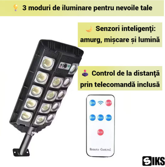 Lampă Solară Stradală Alb Natural cu Senzor de Mișcare, Fotocelulă și Telecomandă IP65