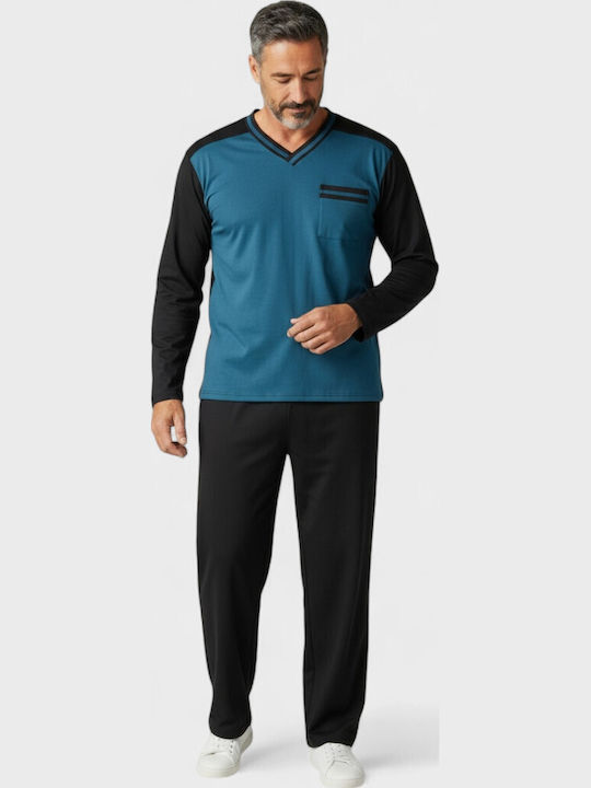 Ανδρική Πιτζάμα Fleece Collection Πετρόλ-μαύρη V Λαιμόκοψη Cl2640-1-πετρόλ Ανδρική Πιτζάμα Fleece Collection Πετρόλ-μαύρη V Λαιμόκοψη Cl2640-1-πετρόλ