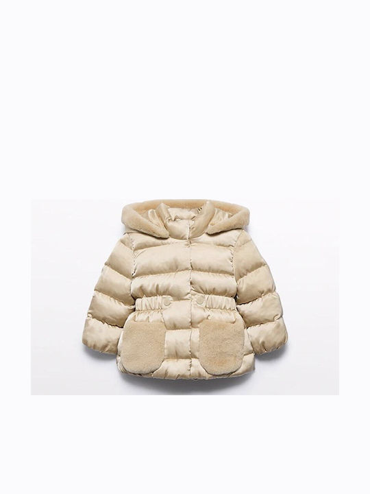 Kids Quilted Jacket with Hood Beige