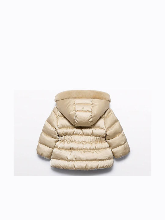 Kids Quilted Jacket with Hood Beige