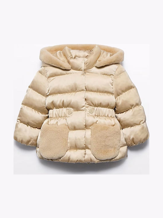 Kids Quilted Jacket with Hood Beige